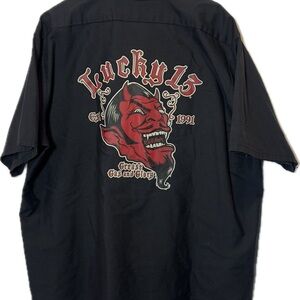 Lucky 13 Work Shirt Black Men’sShort Sleeve 2XL Devil Mechanic Grease Gas Glory